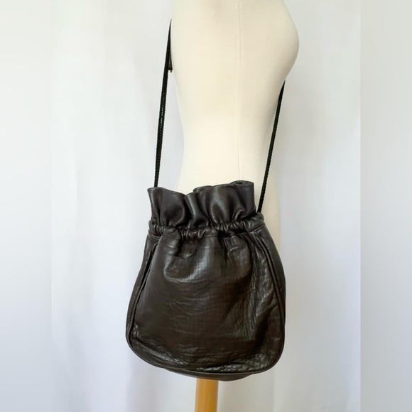 Yves Saint Laurent Vintage Brown Leather Studded Fringe Black Tie Handbag - Picture 8 of 15